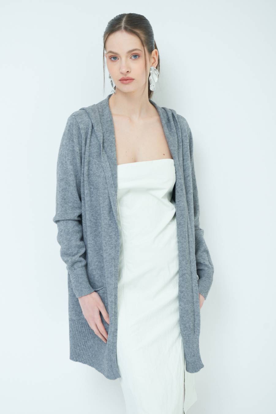 Kikisix CARDIGAN CON DUE TASCHE GRIGIO Nuova