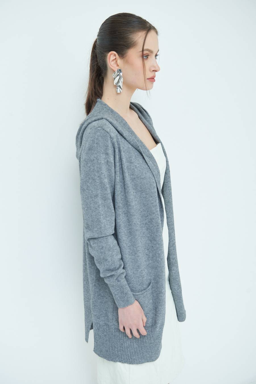 Kikisix CARDIGAN CON DUE TASCHE GRIGIO Nuova