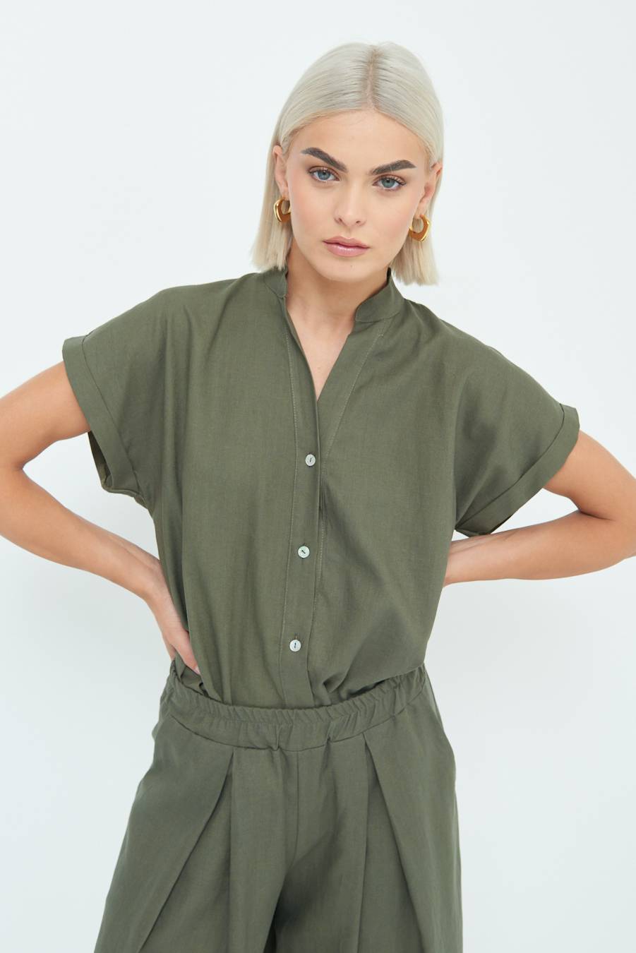 Kikisix CAMICIA MANICA ALETTA VERDE MILITARE Grande vendita