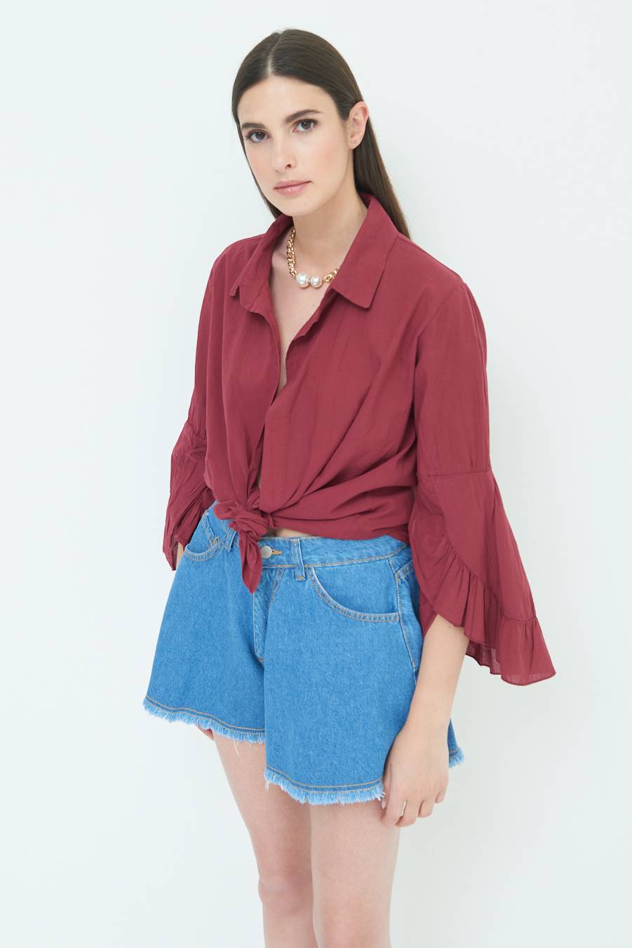 Kikisix CAMICIA MUSSOLA CON NODO ROSSO INDIA Cyber Monday