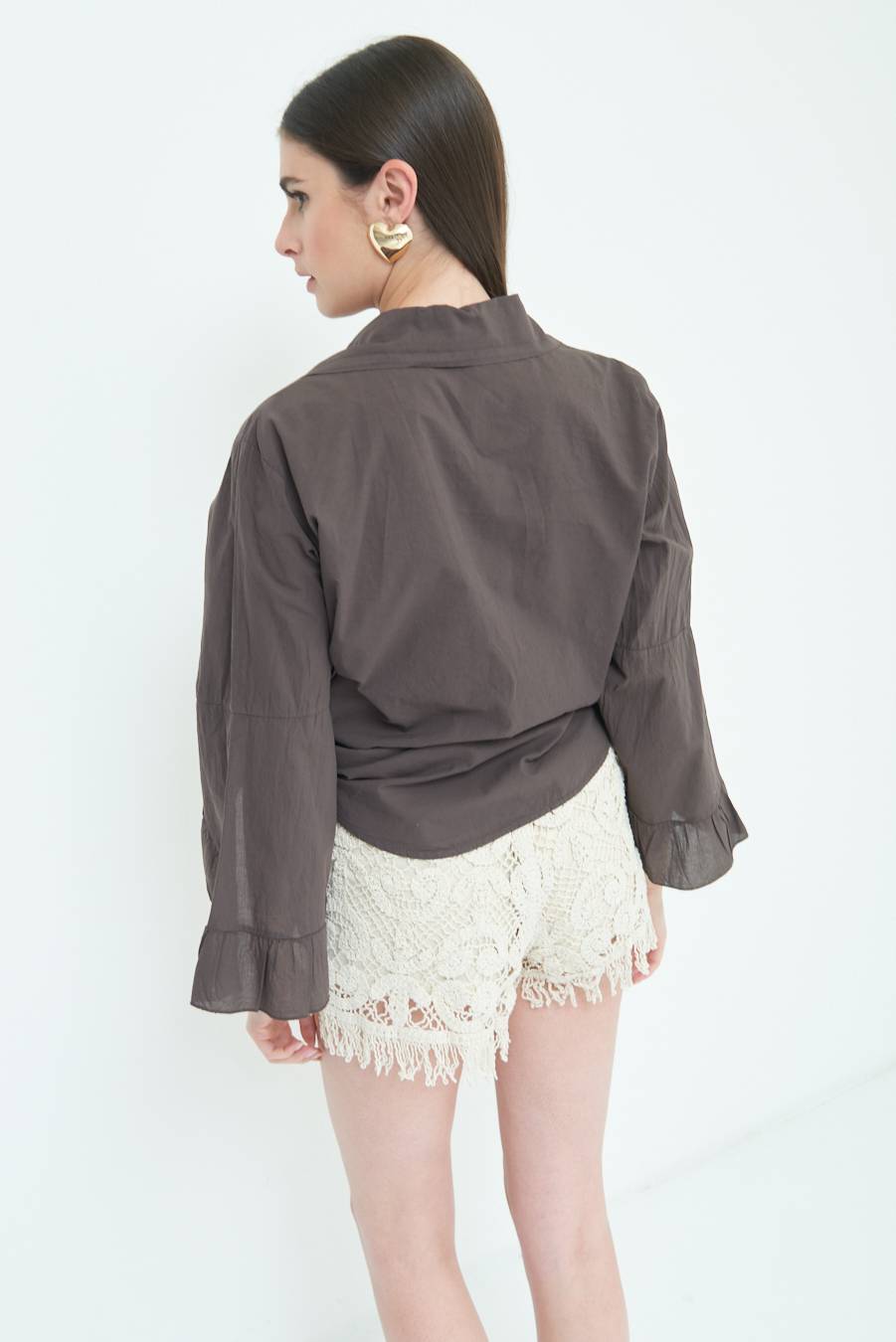 Kikisix CAMICIA MUSSOLA CON NODO CIOCCOLATO Offerta natalizia