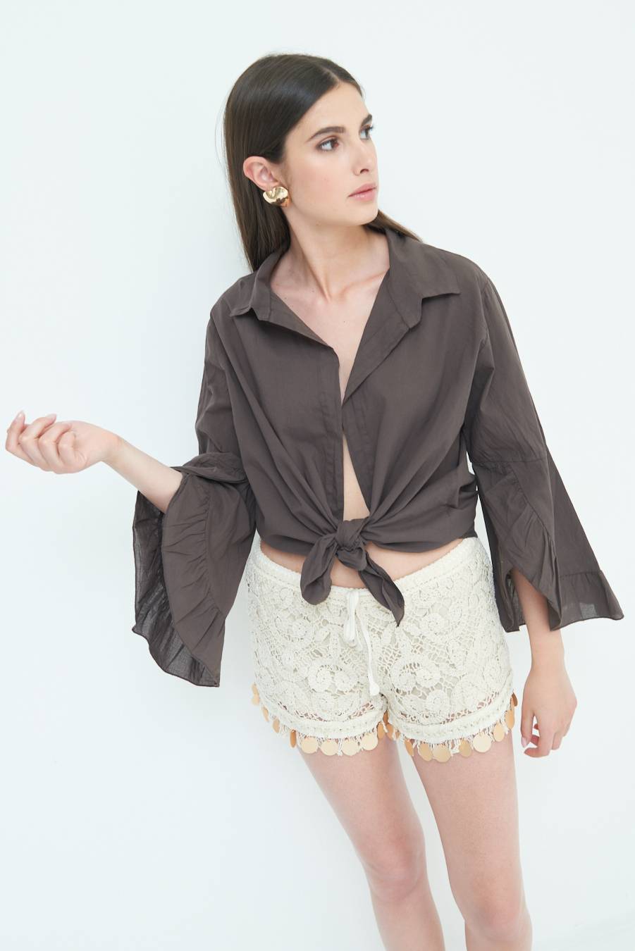 Kikisix CAMICIA MUSSOLA CON NODO CIOCCOLATO Offerta natalizia