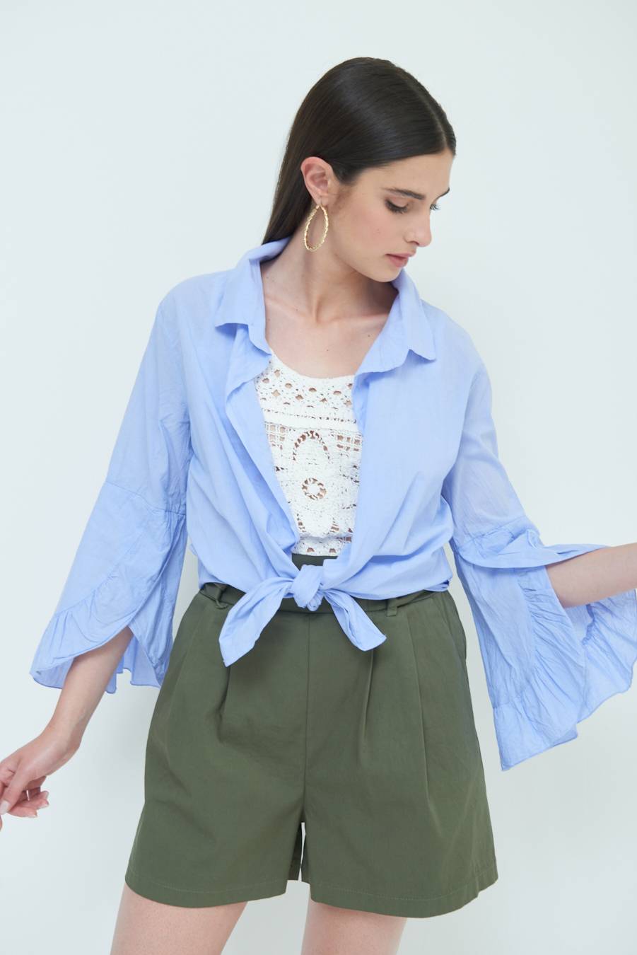 Kikisix CAMICIA MUSSOLA CON NODO AZZURRO Offerta Pasqua
