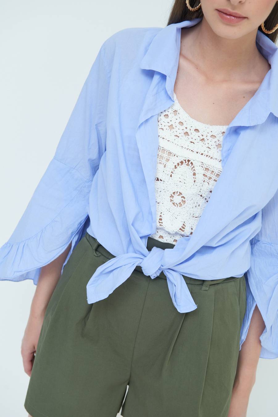 Kikisix CAMICIA MUSSOLA CON NODO AZZURRO Offerta Pasqua