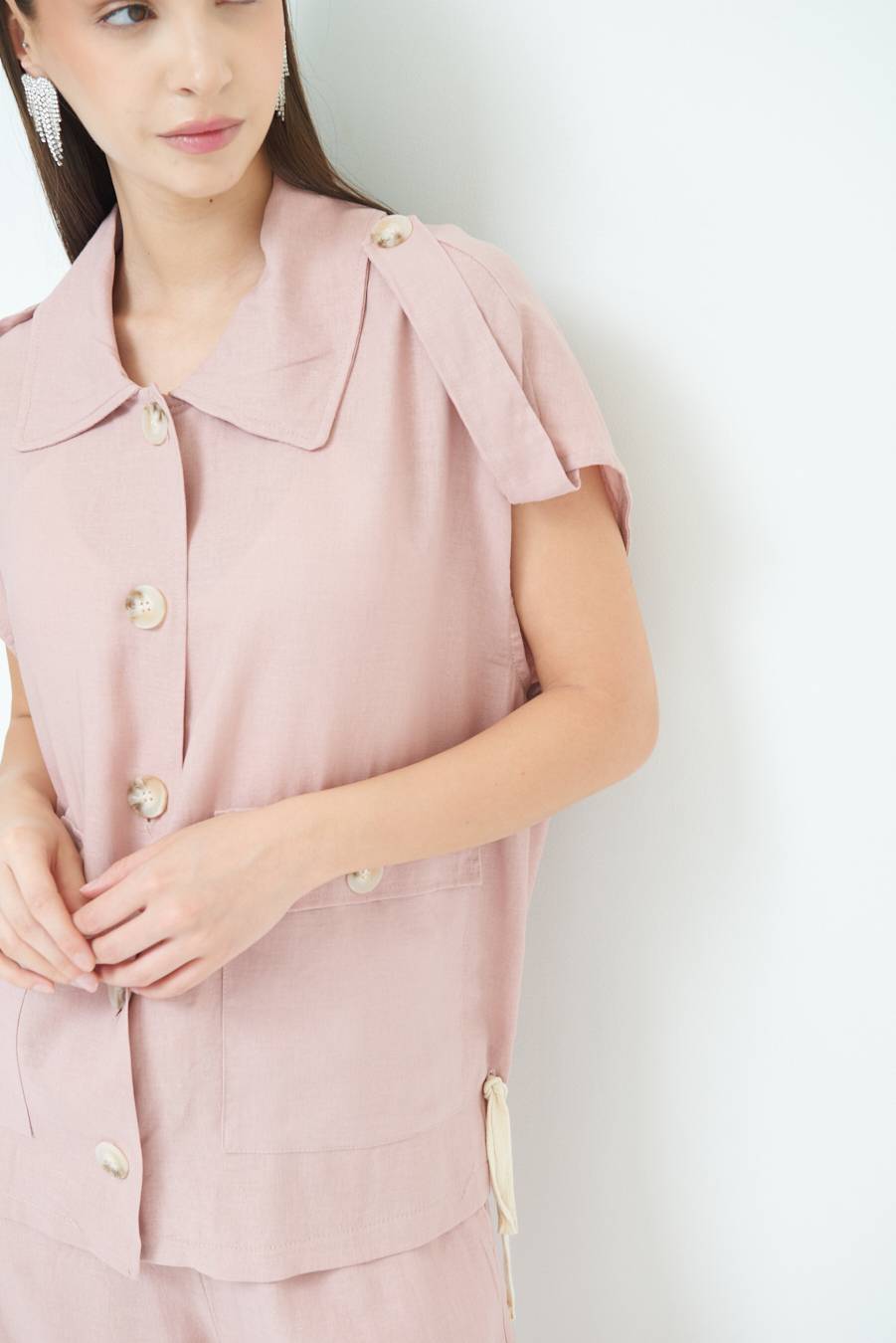 Kikisix GIACCA CAMICIA CON TASCHE VISCOSA LINO ROSA Offerta San Valentino