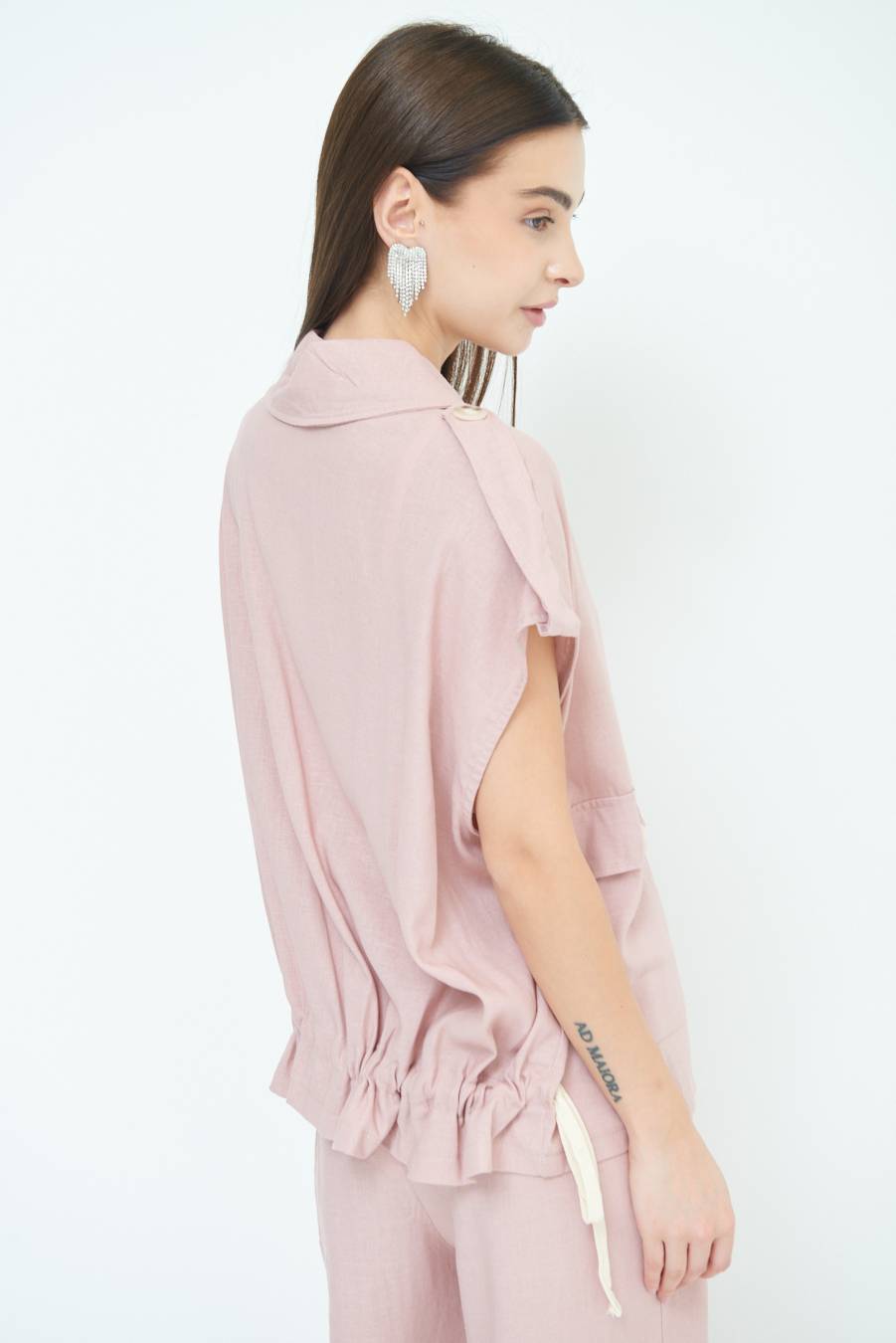 Kikisix GIACCA CAMICIA CON TASCHE VISCOSA LINO ROSA Offerta San Valentino