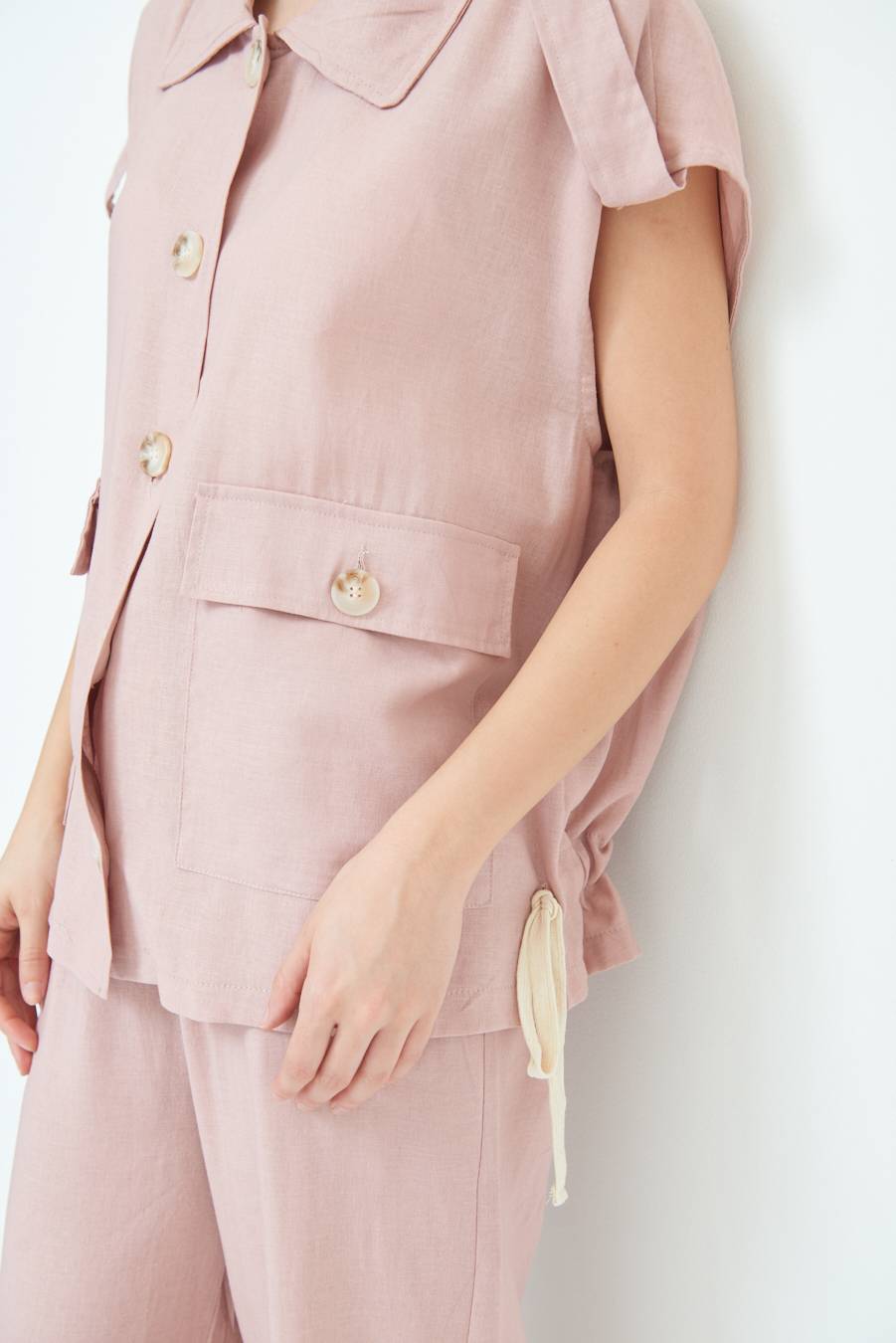 Kikisix GIACCA CAMICIA CON TASCHE VISCOSA LINO ROSA Offerta San Valentino