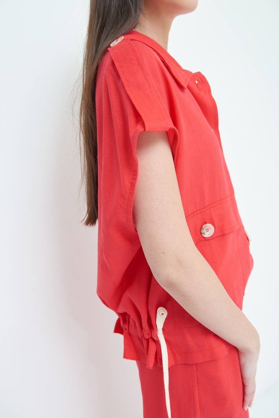 Kikisix GIACCA CAMICIA CON TASCHE VISCOSA LINO ROSSO Offerta Anniversario
