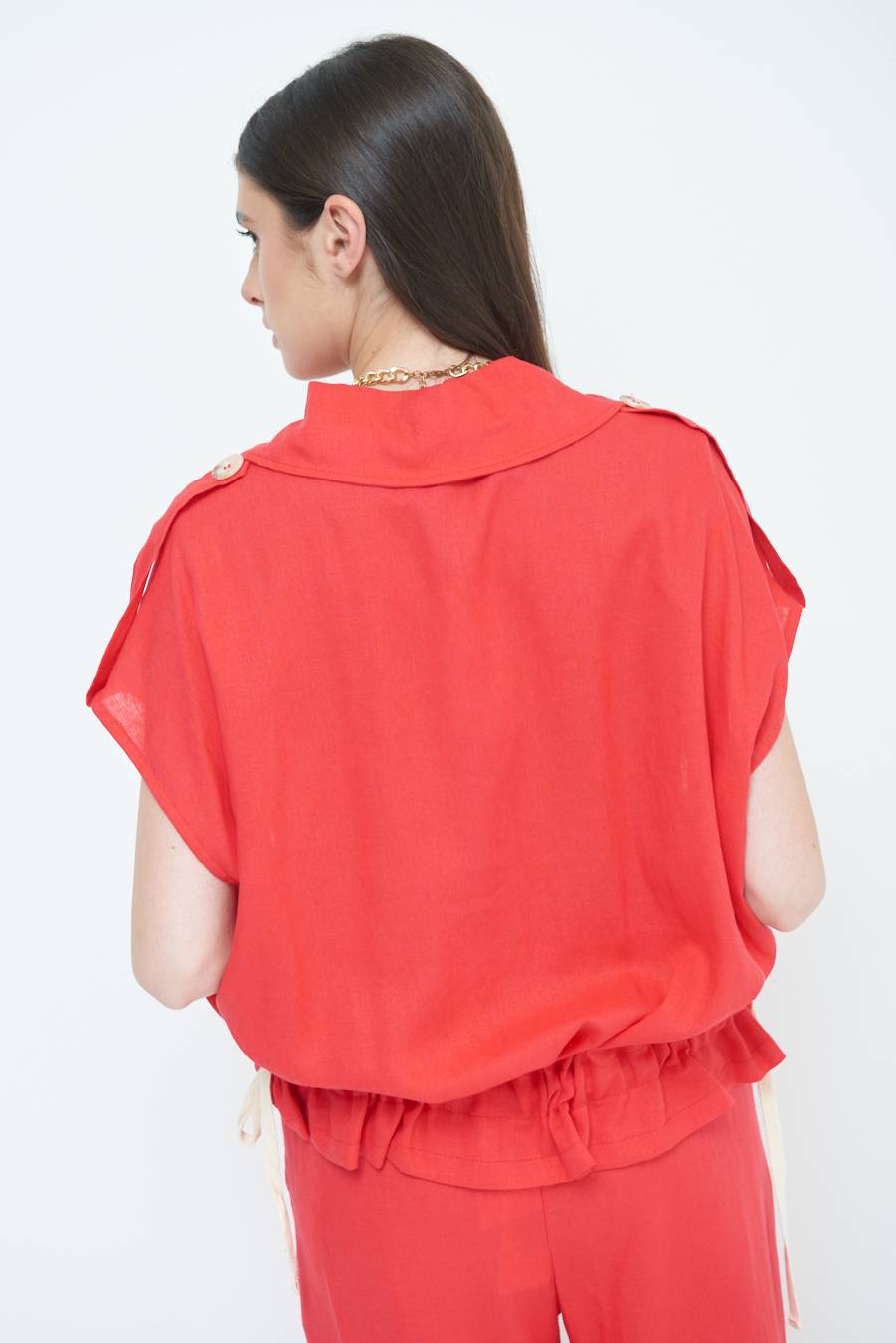 Kikisix GIACCA CAMICIA CON TASCHE VISCOSA LINO ROSSO Offerta Anniversario