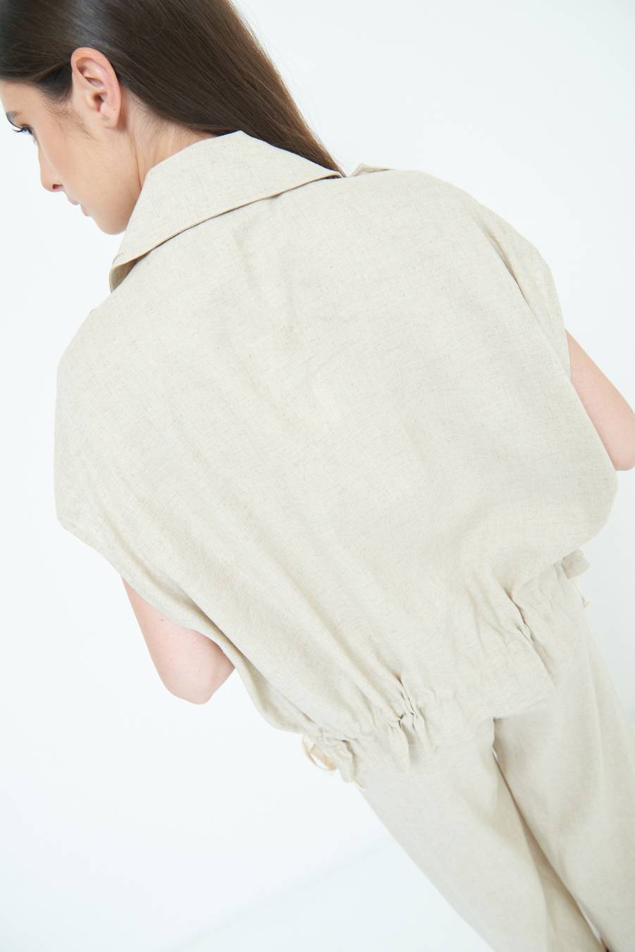 Kikisix GIACCA CAMICIA CON TASCHE VISCOSA LINO NATURALE Smaltimento dello stoccaggio