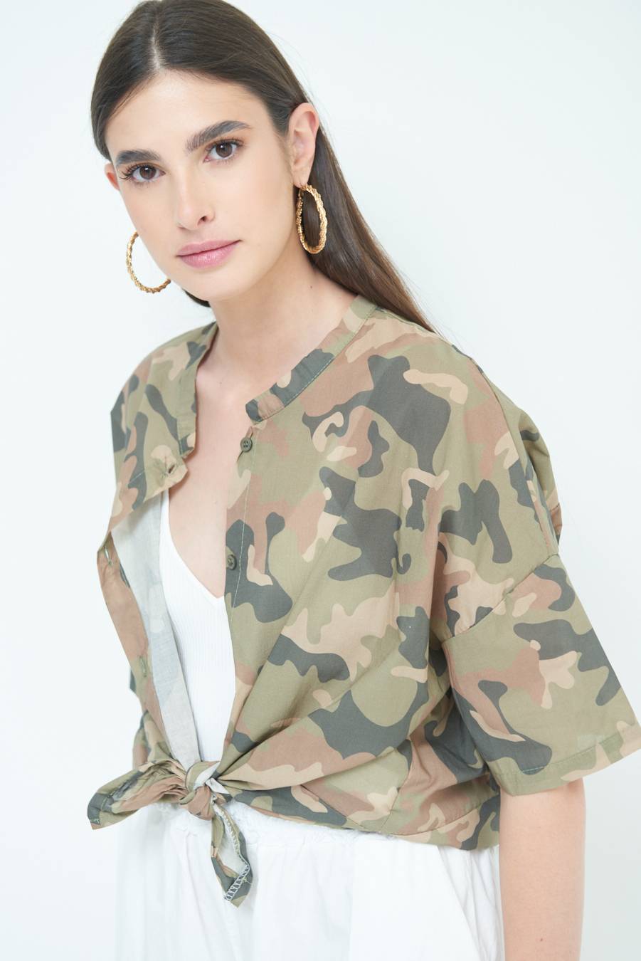 Kikisix CAMICIA CON NODO CAMOUFLAGE VERDE MILITARE Offerta migliore