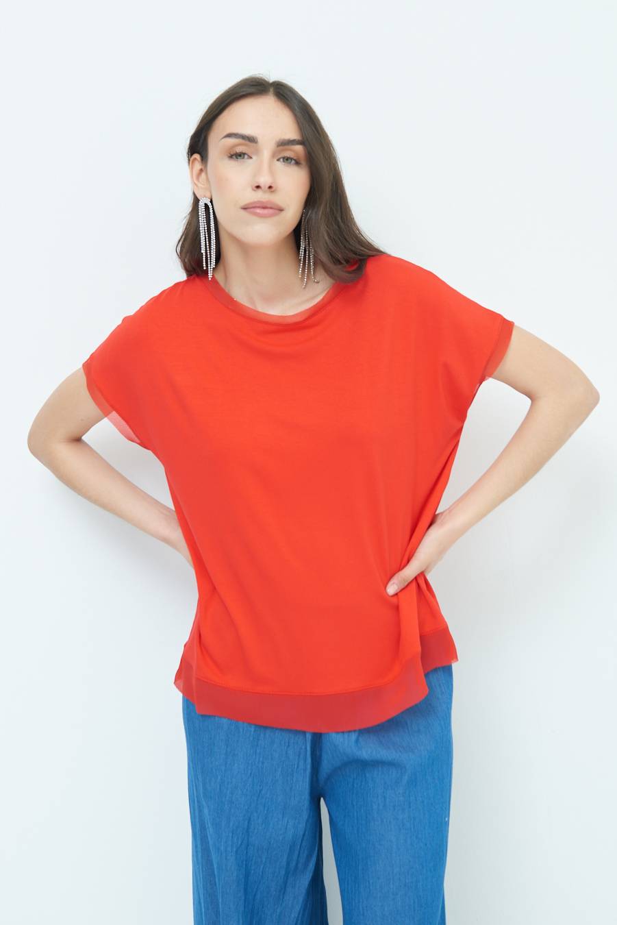 Kikisix MAGLIA PROFILO GEORGETTE ROSSO Offerta temporanea