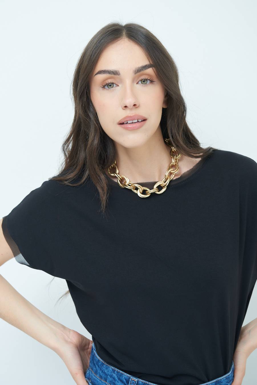 Kikisix MAGLIA PROFILO GEORGETTE NERO Grandi sconti