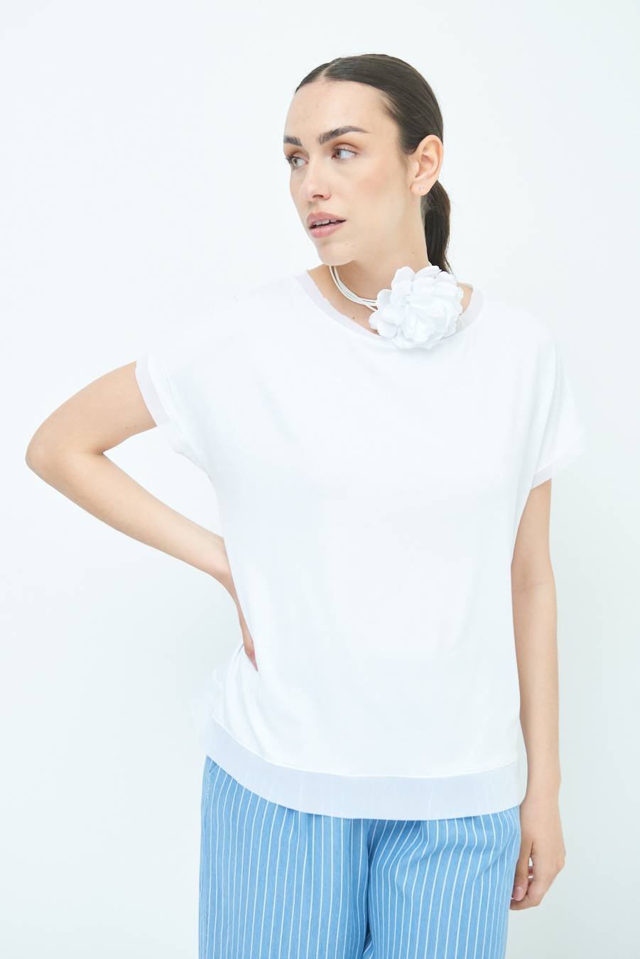 Kikisix MAGLIA PROFILO GEORGETTE BIANCO Bestseller