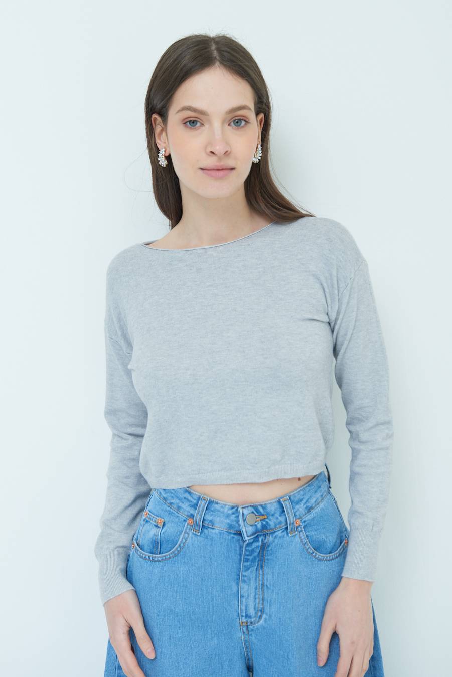 Kikisix MAGLIA SCATOLINA SCOLLO A BARCA GRIGIO Ritorno libero