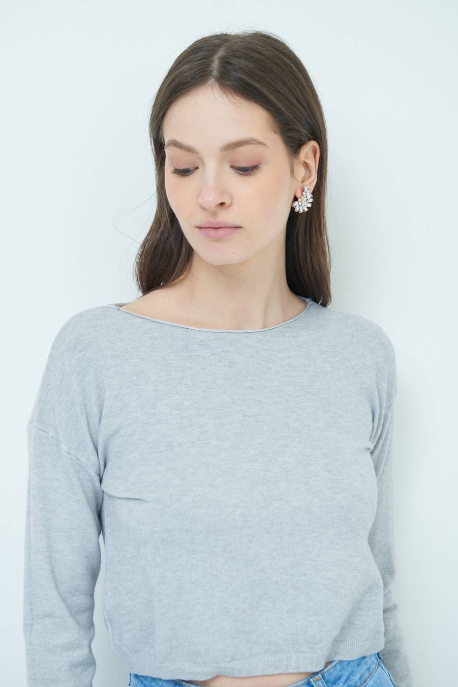 Kikisix MAGLIA SCATOLINA SCOLLO A BARCA GRIGIO Ritorno libero