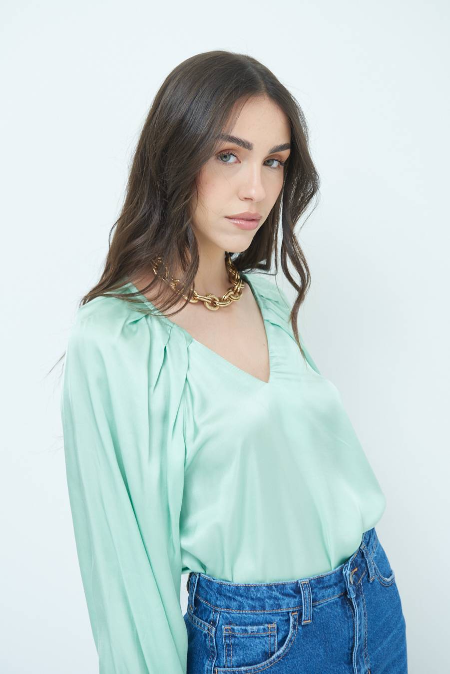 Kikisix CASACCA SCOLLO V RASO VISCOSA VERDE Offerta speciale della fabbrica