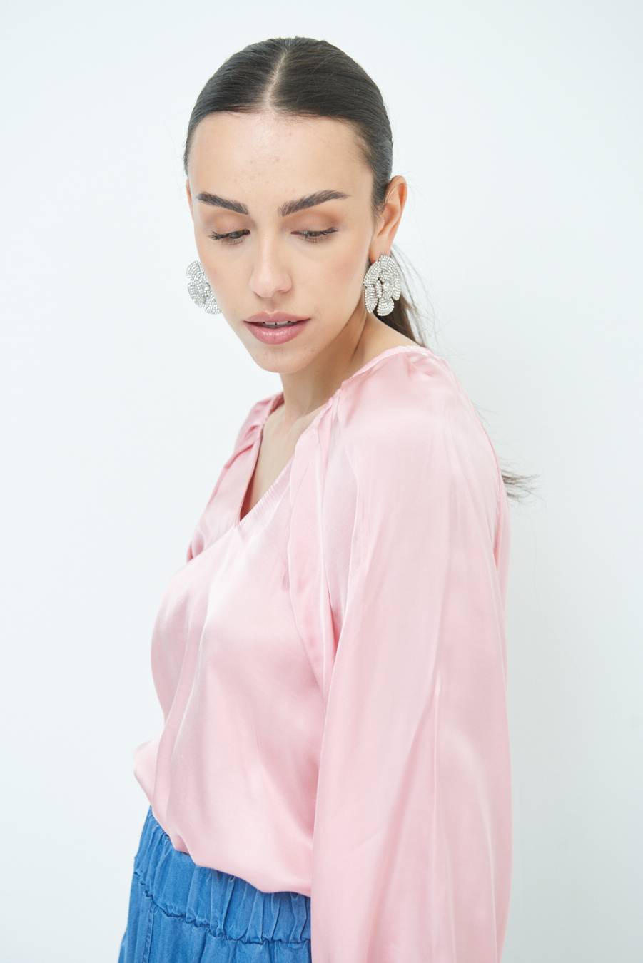 Kikisix CASACCA SCOLLO V RASO VISCOSA ROSA Sostegno trimestrale