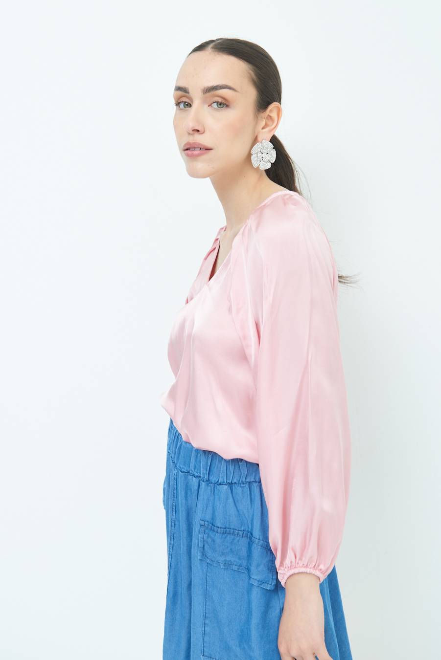 Kikisix CASACCA SCOLLO V RASO VISCOSA ROSA Sostegno trimestrale