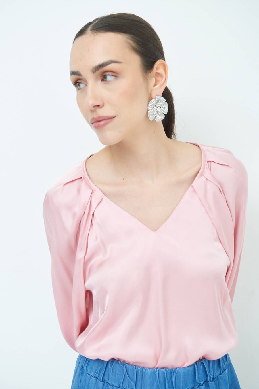 Kikisix CASACCA SCOLLO V RASO VISCOSA ROSA Sostegno trimestrale