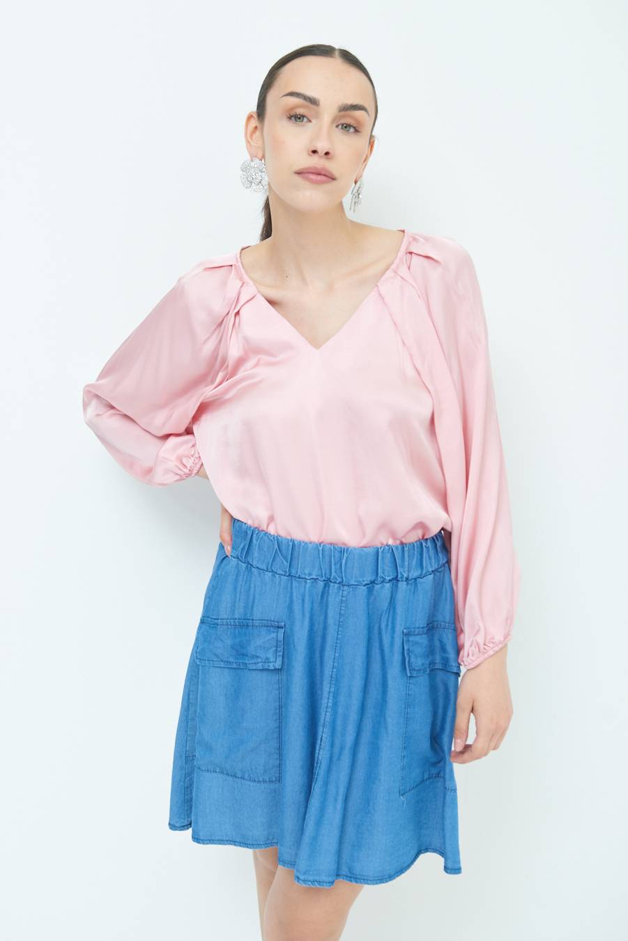 Kikisix CASACCA SCOLLO V RASO VISCOSA ROSA Sostegno trimestrale