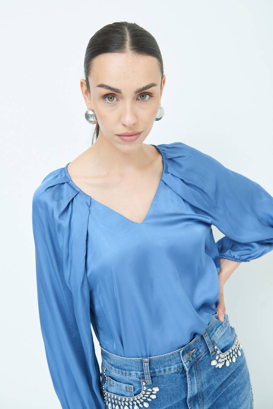 Kikisix CASACCA SCOLLO V RASO VISCOSA POLVERE Fino al 55% di sconto
