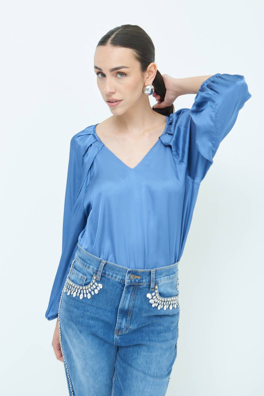 Kikisix CASACCA SCOLLO V RASO VISCOSA POLVERE Fino al 55% di sconto