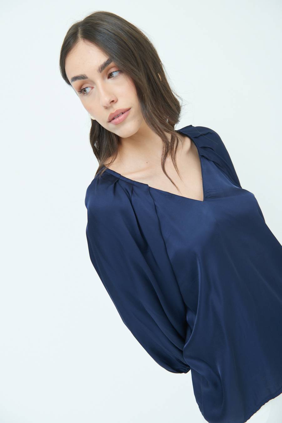 Kikisix CASACCA SCOLLO V RASO VISCOSA BLU Super sconto