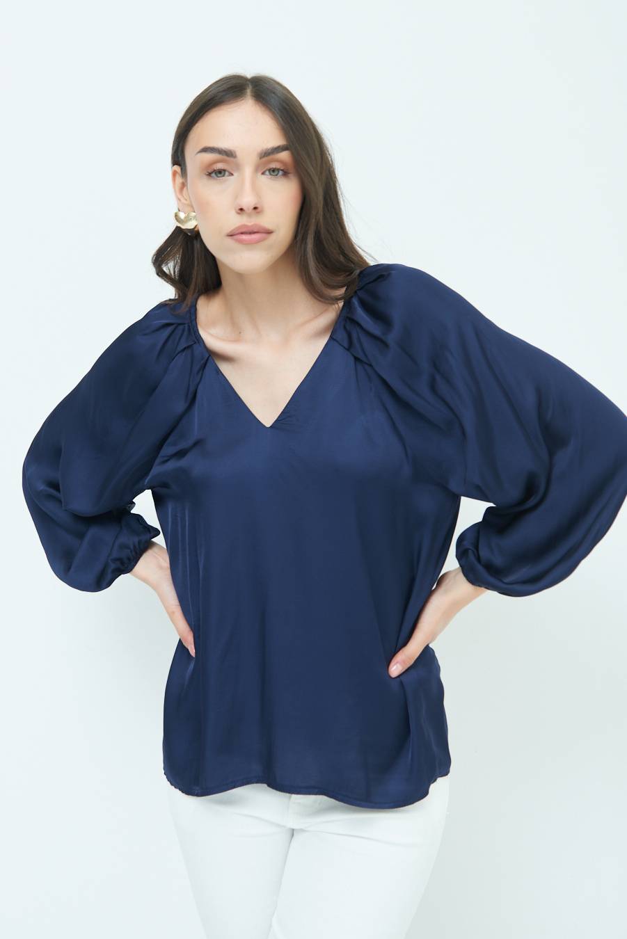 Kikisix CASACCA SCOLLO V RASO VISCOSA BLU Super sconto