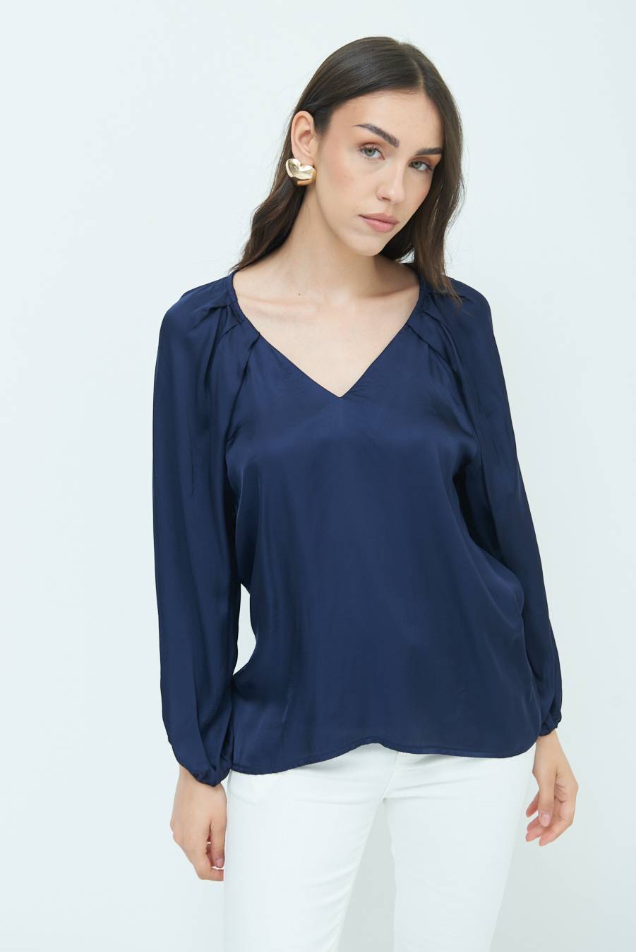 Kikisix CASACCA SCOLLO V RASO VISCOSA BLU Super sconto