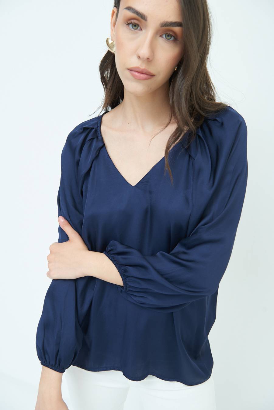 Kikisix CASACCA SCOLLO V RASO VISCOSA BLU Super sconto