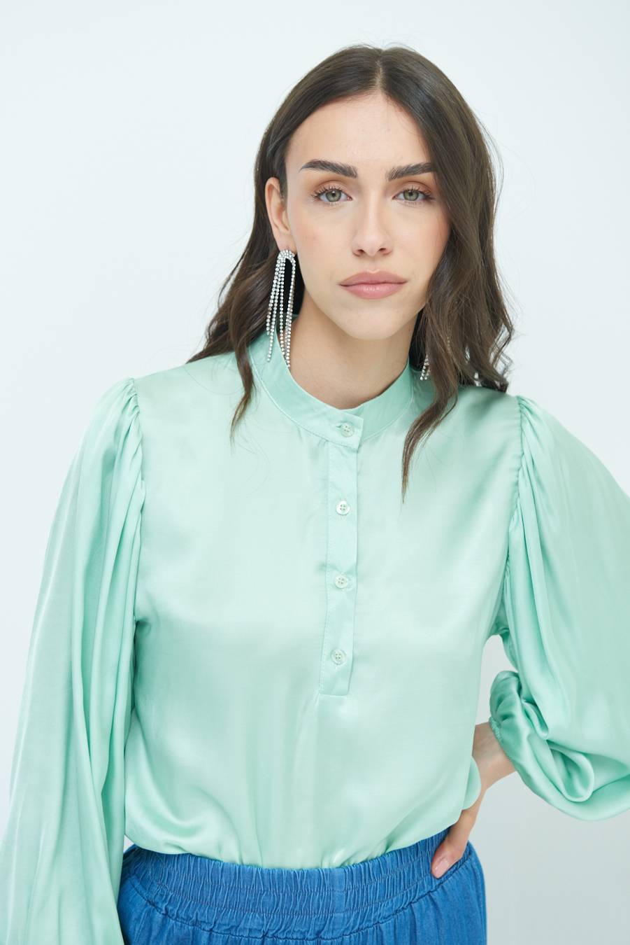 Kikisix CAMICIA POLO RASO VISCOSA VERDE Enormi sconti