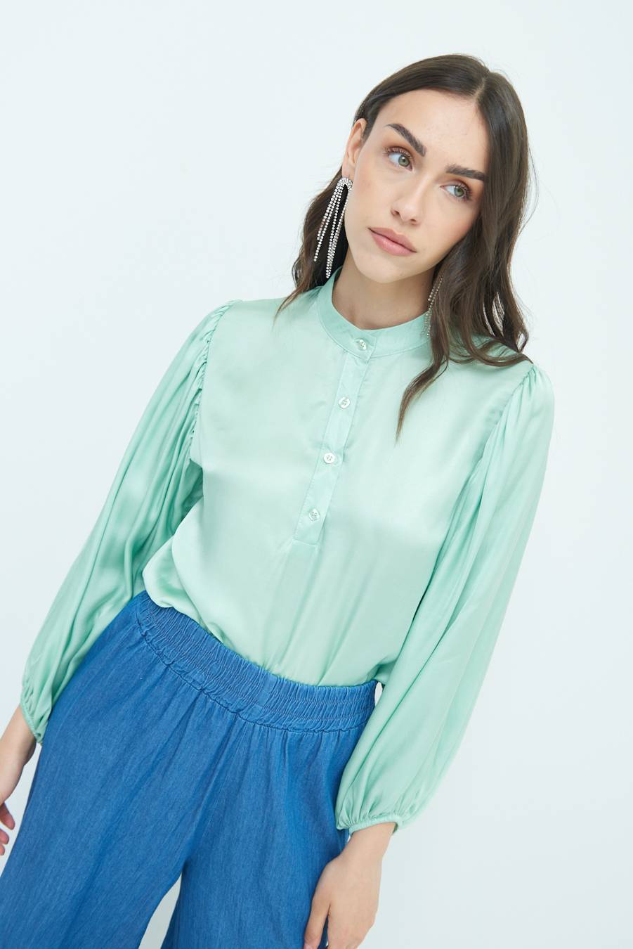 Kikisix CAMICIA POLO RASO VISCOSA VERDE Enormi sconti