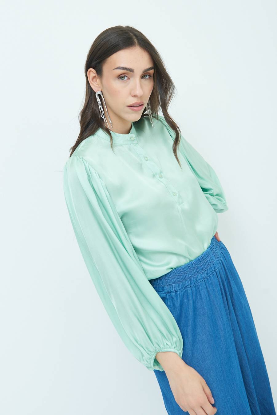 Kikisix CAMICIA POLO RASO VISCOSA VERDE Enormi sconti