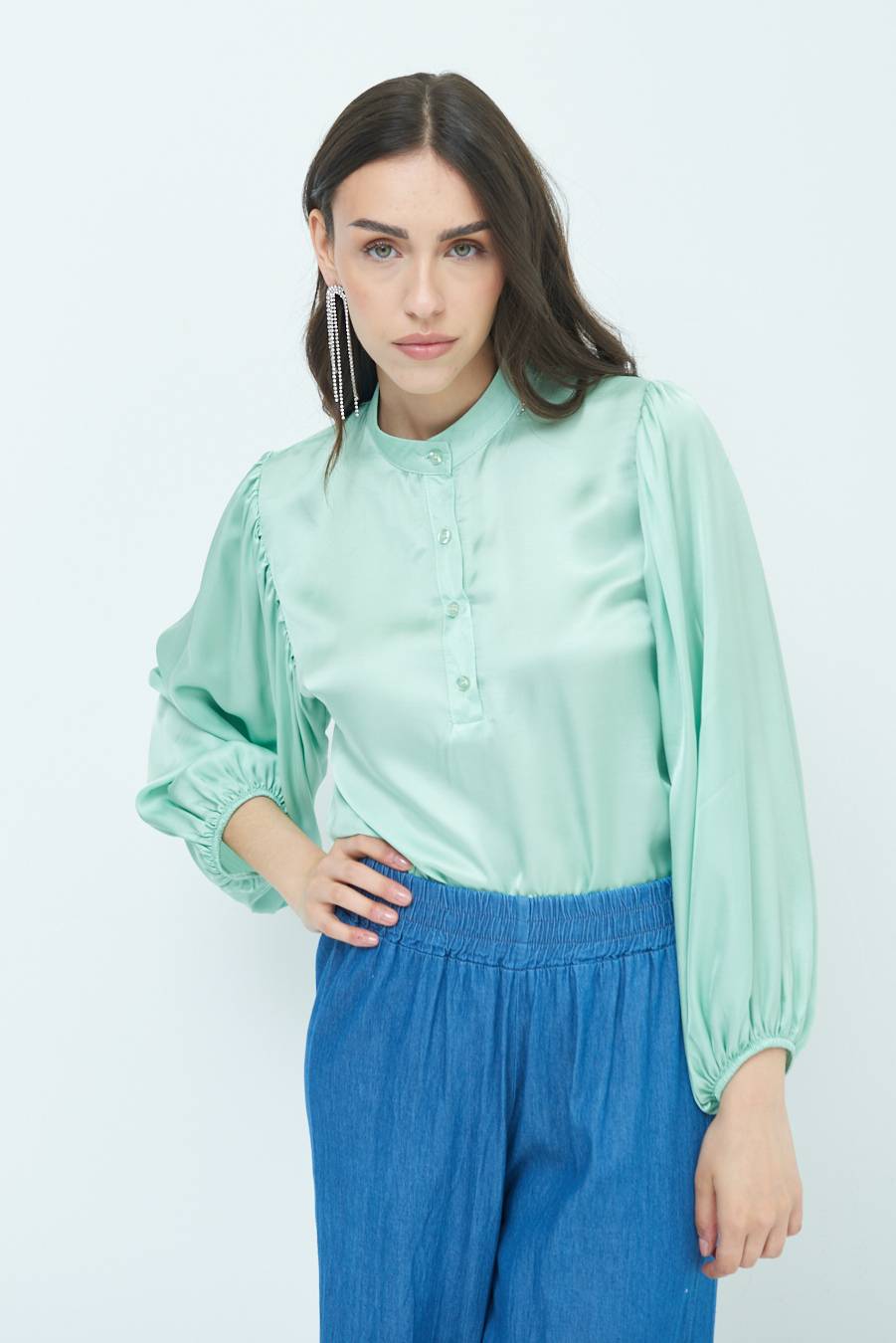 Kikisix CAMICIA POLO RASO VISCOSA VERDE Enormi sconti