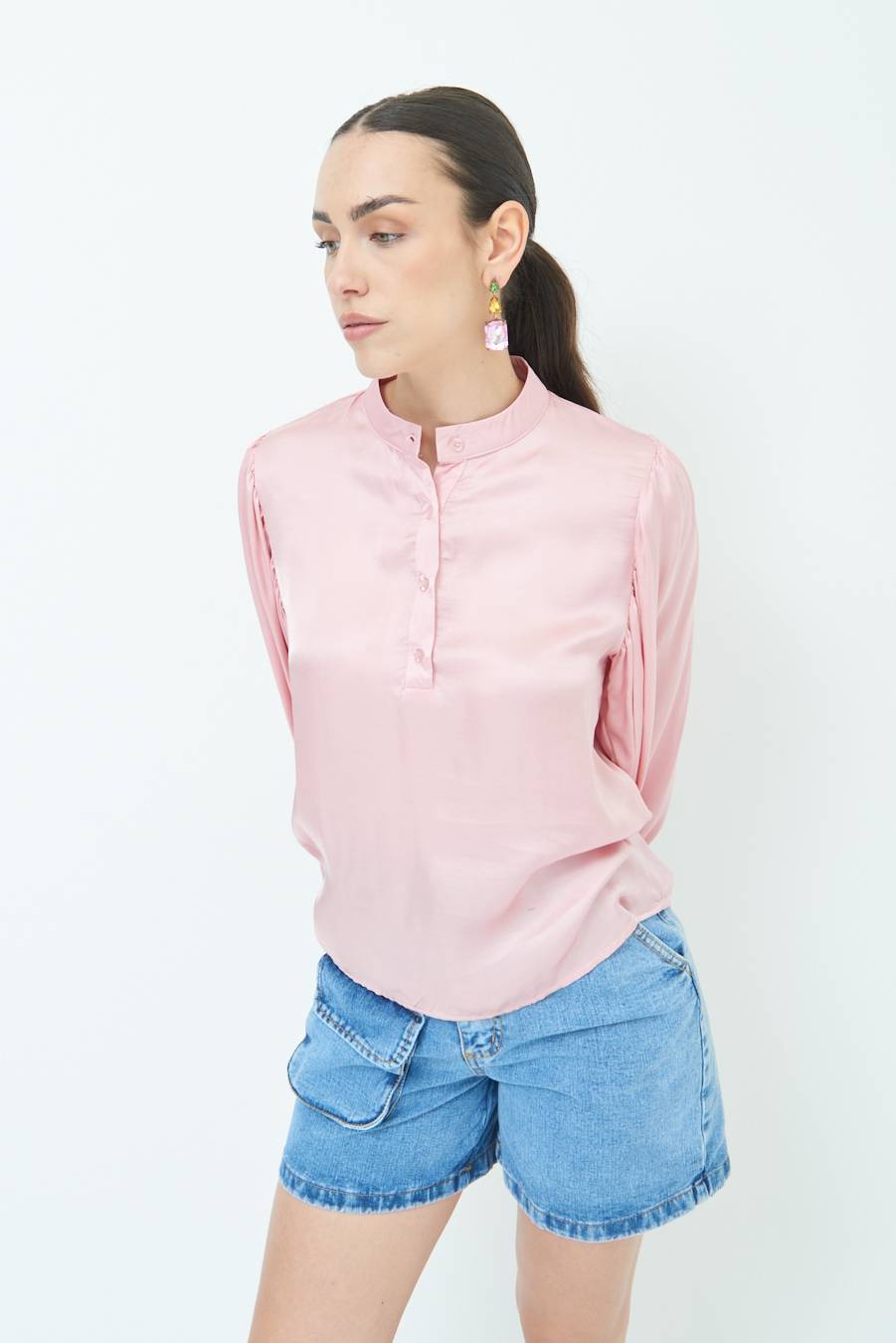 Kikisix CAMICIA POLO RASO VISCOSA ROSA 50% di sconto con spedizione gratuita