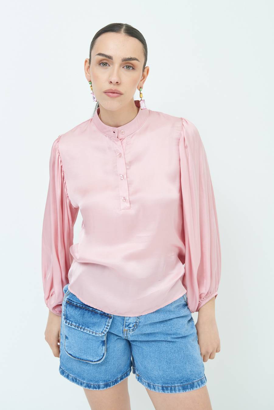 Kikisix CAMICIA POLO RASO VISCOSA ROSA 50% di sconto con spedizione gratuita