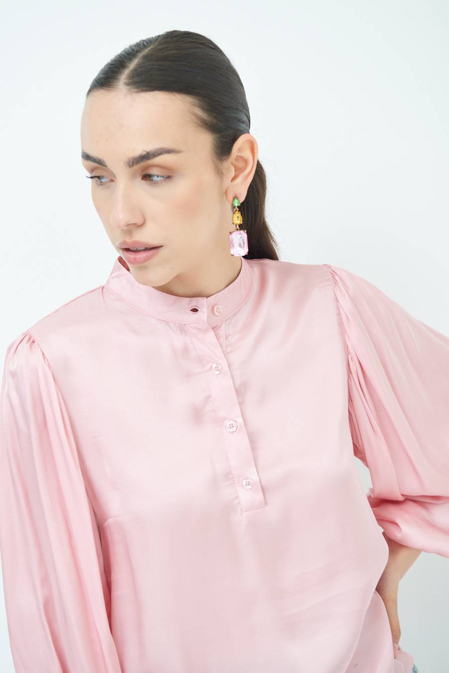 Kikisix CAMICIA POLO RASO VISCOSA ROSA 50% di sconto con spedizione gratuita