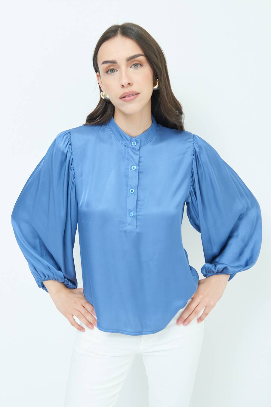 Kikisix CAMICIA POLO RASO VISCOSA POLVERE Trasporto libero internazionale