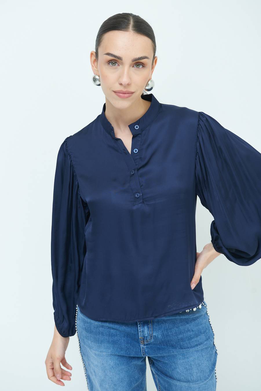 Kikisix CAMICIA POLO RASO VISCOSA BLU Esporta salva
