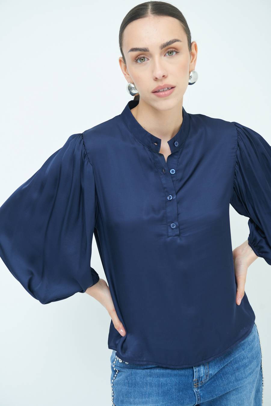 Kikisix CAMICIA POLO RASO VISCOSA BLU Esporta salva