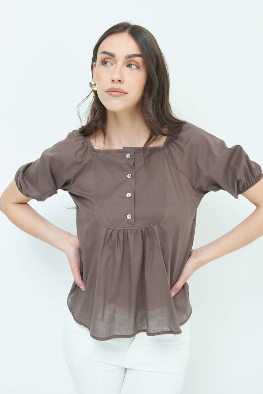 Kikisix CAMICIA CON BOTTONCINI DAV. COTONE COFFEE In vendita
