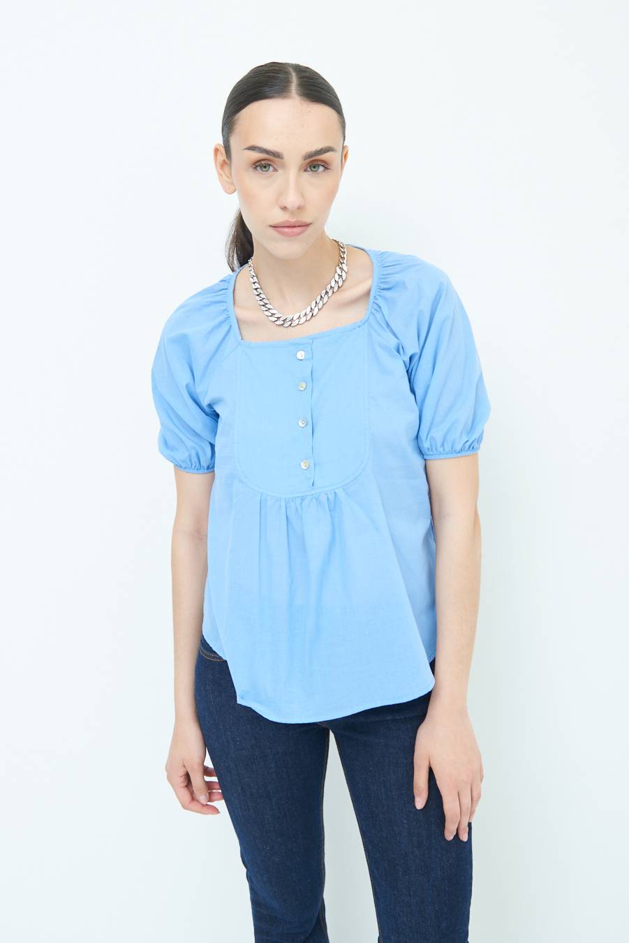 Kikisix CAMICIA CON BOTTONCINI DAV. COTONE CELESTE Duty-free