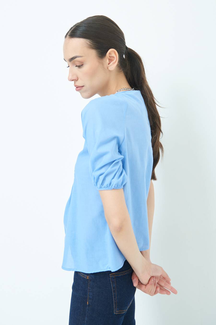 Kikisix CAMICIA CON BOTTONCINI DAV. COTONE CELESTE Duty-free