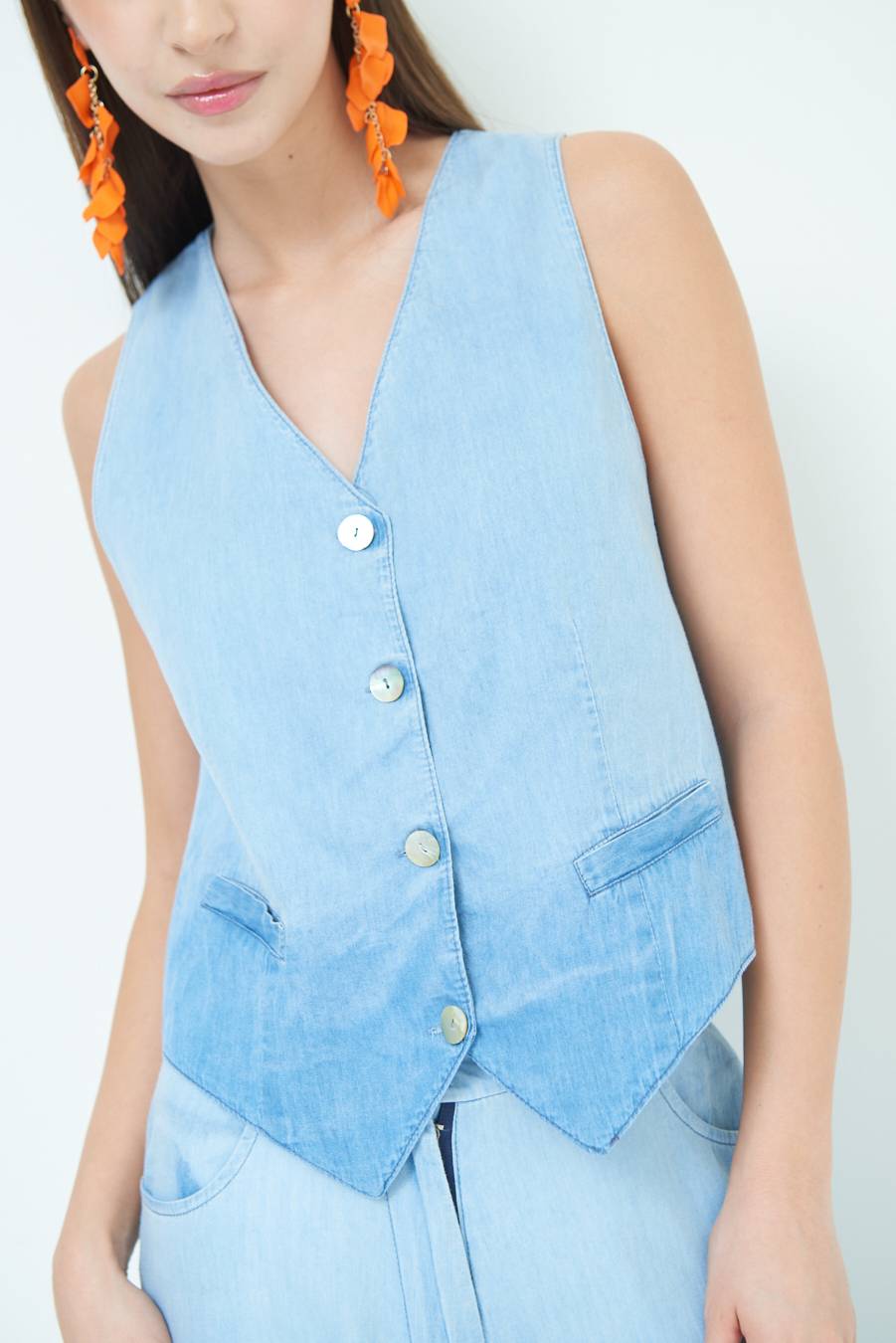 Kikisix GILET CHAMBRAY DEGRADE BLU CHIARO 50% di sconto per tempo limitato