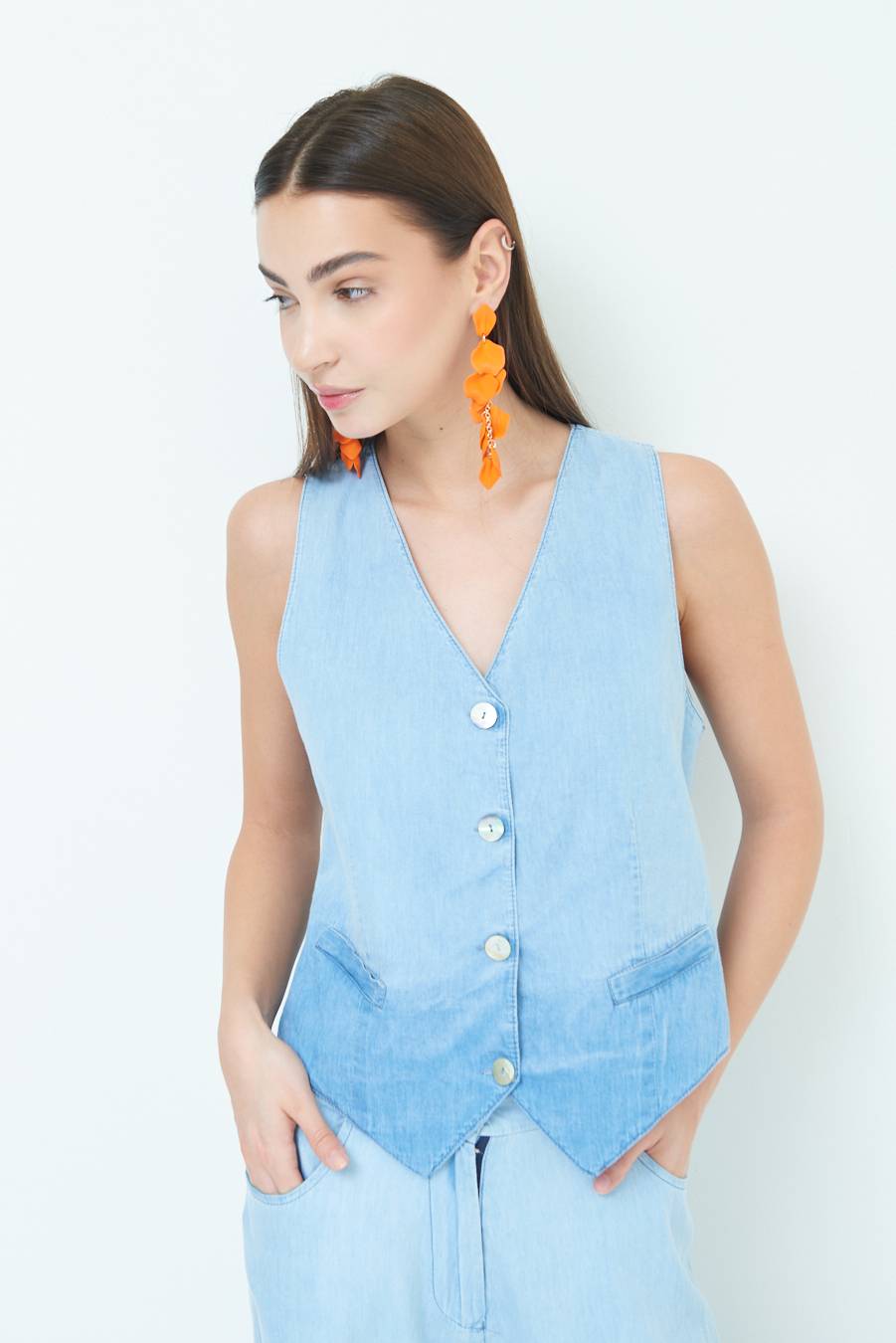 Kikisix GILET CHAMBRAY DEGRADE BLU CHIARO 50% di sconto per tempo limitato