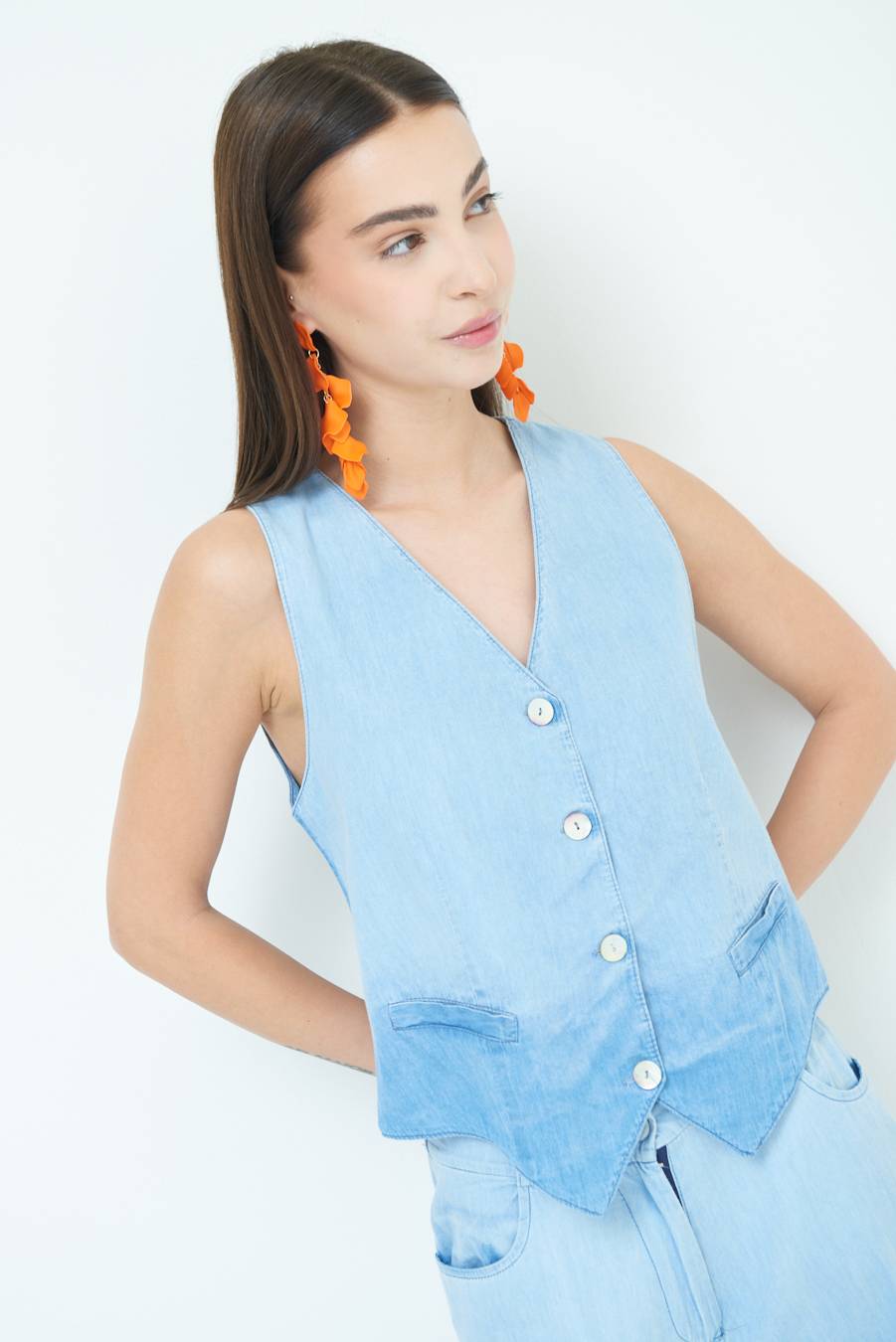 Kikisix GILET CHAMBRAY DEGRADE BLU CHIARO 50% di sconto per tempo limitato