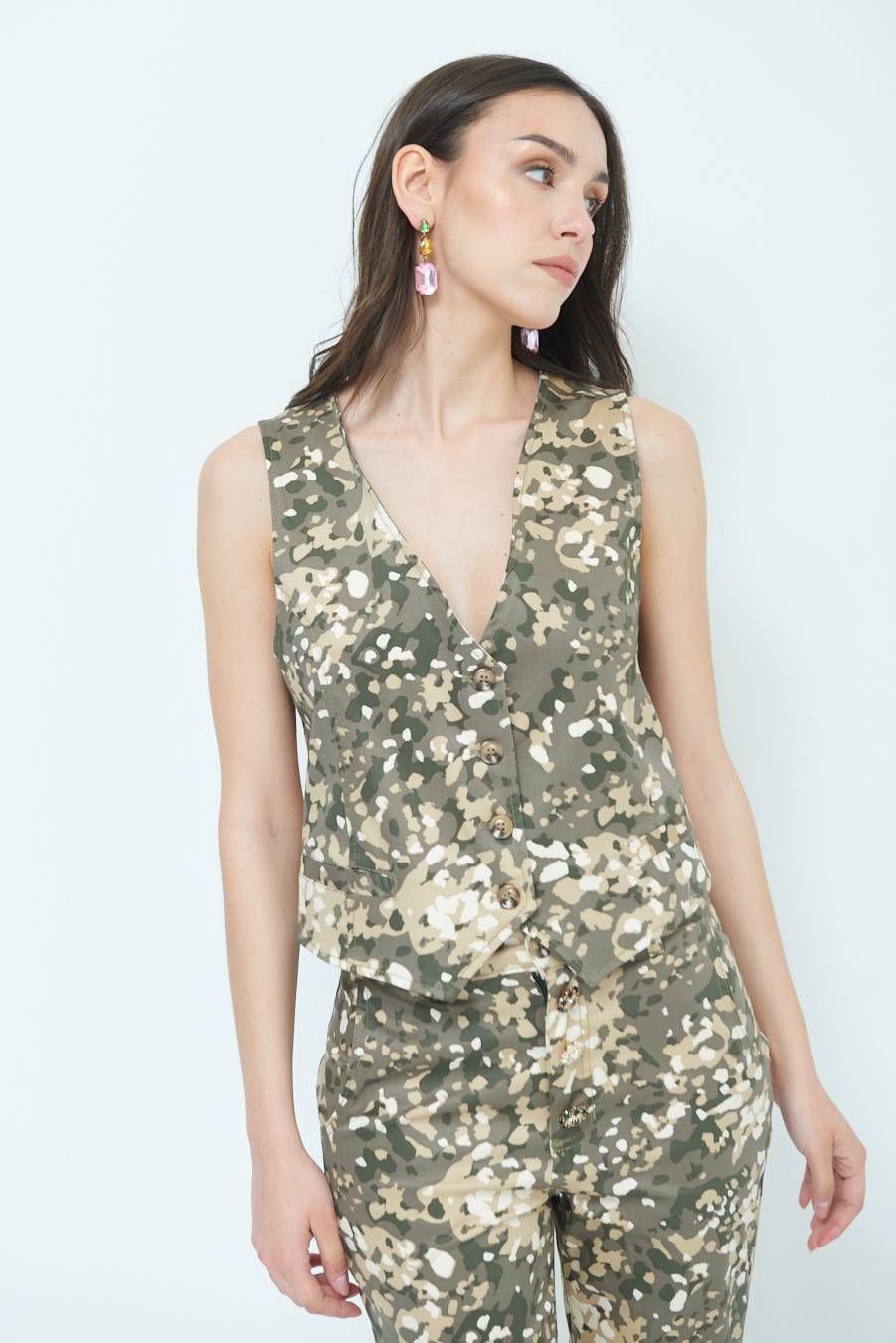 Kikisix GILET GABARDINA MIMETICO VERDE MILITARE Sconti questo mese