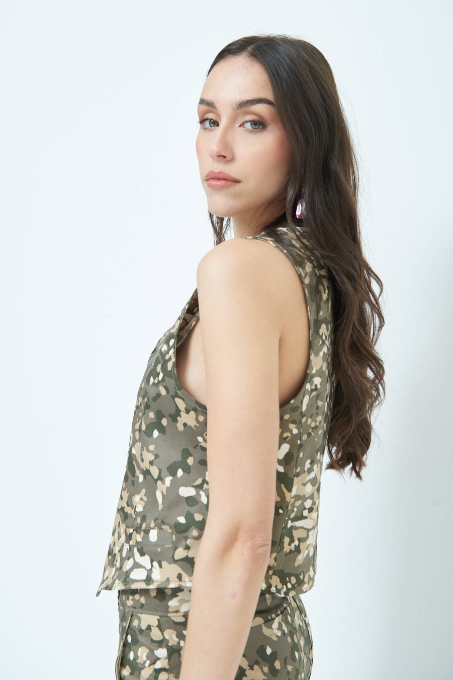 Kikisix GILET GABARDINA MIMETICO VERDE MILITARE Sconti questo mese