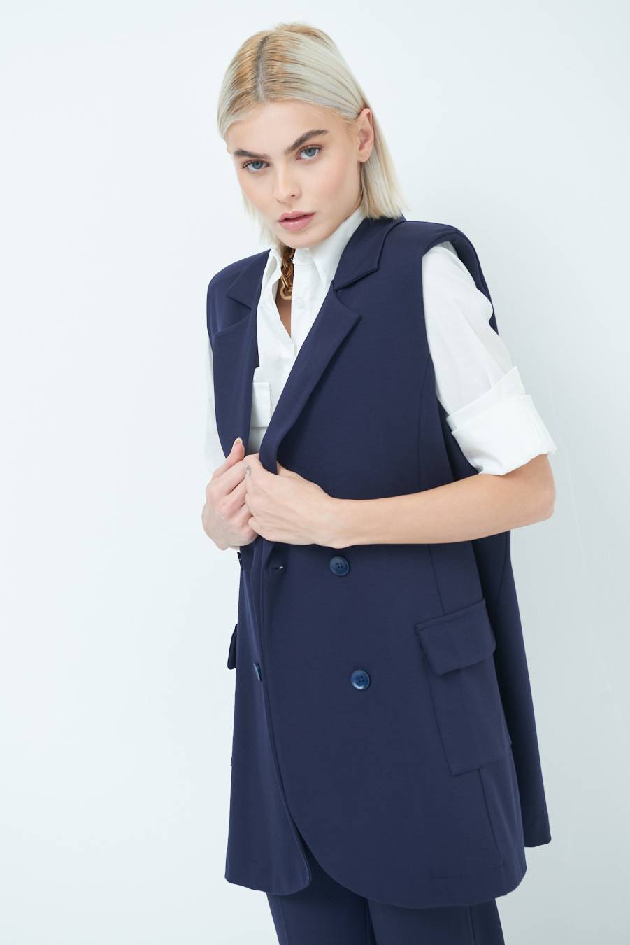 Kikisix GIACCA SMANICATA DOPPIOPETTO BLU In Linea